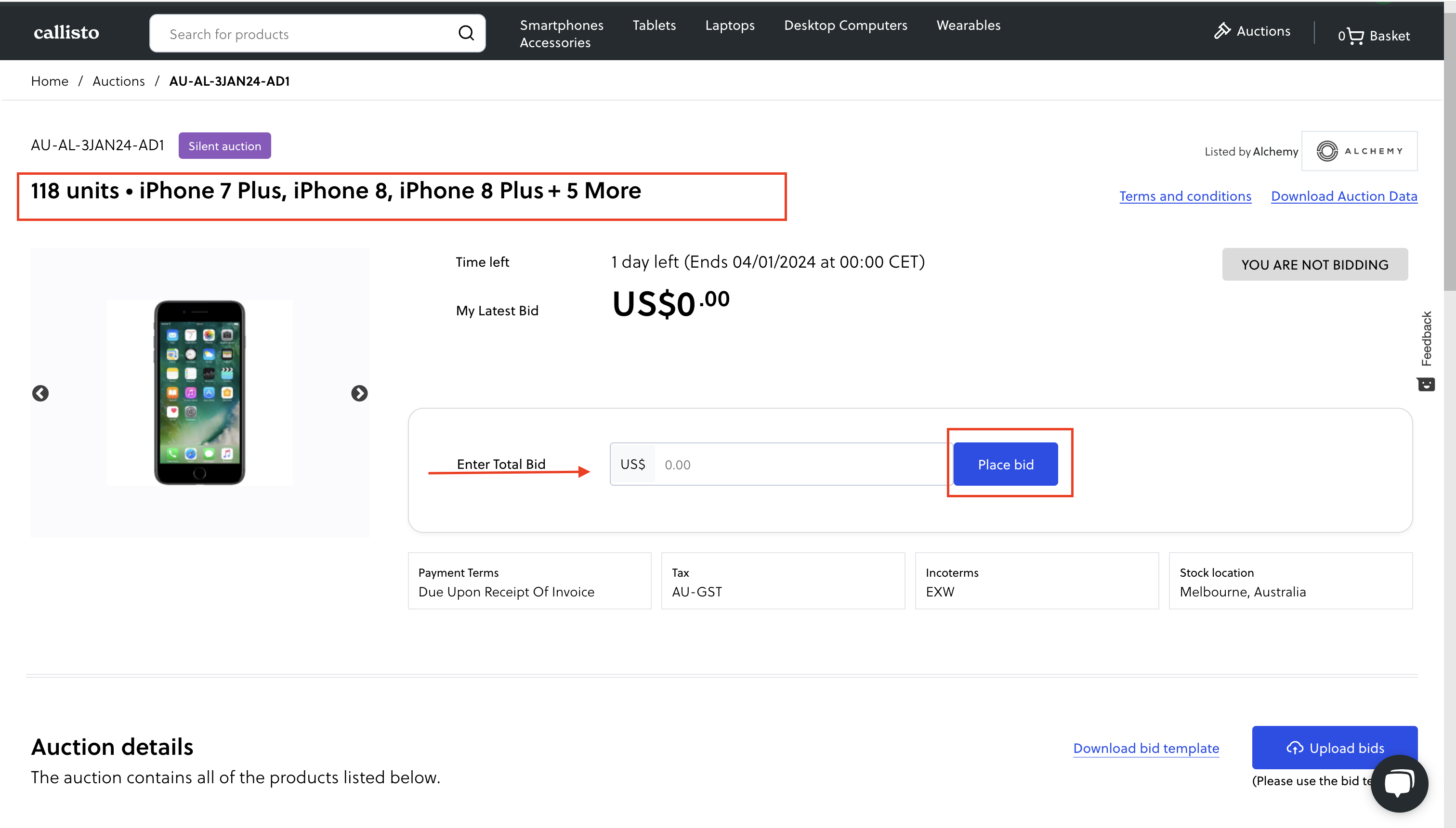 How to place a bid on auction 1